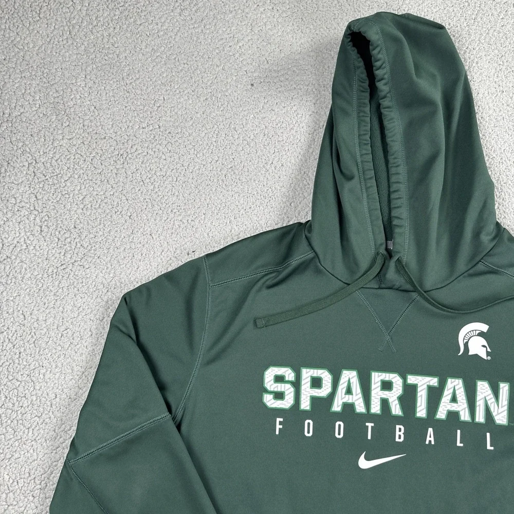 Nike Therma Fit Michigan State Football Hoodie Men 2XL Green Logo Pullover